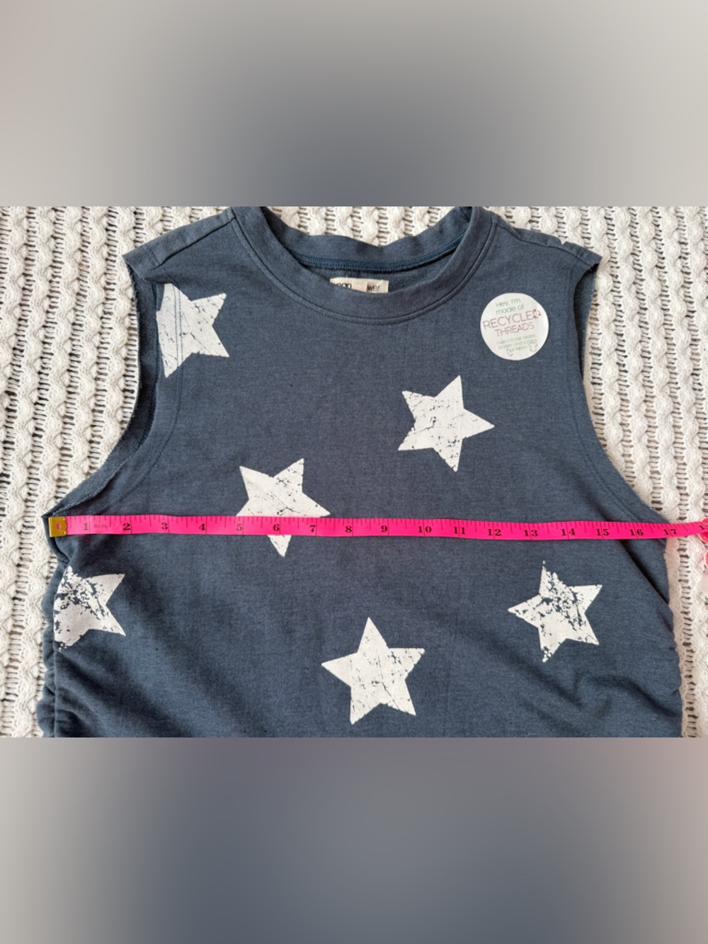 NWT PAPERFLOWER Navy White Stars Distressed Sleeveless Crop Top Women’s Size L - Picture 10 of 11